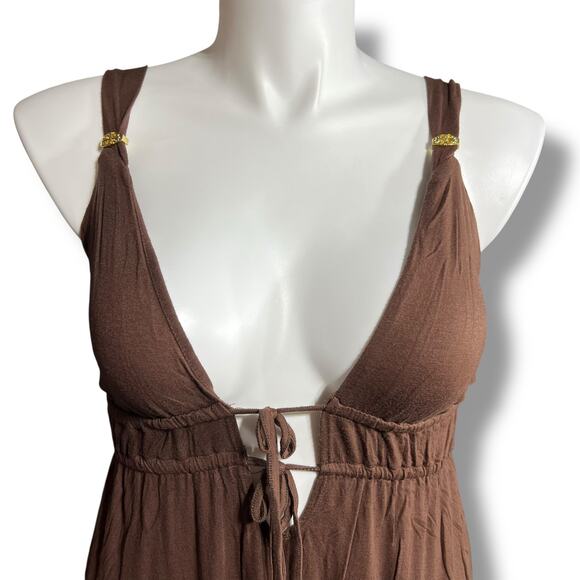 Tropical Escapes Womens Maxi Dress Swimsuit Coverup Grecian Style Brown Large - Picture 8 of 11